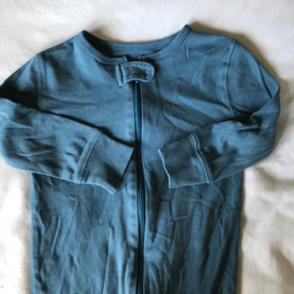 Slate blue one piece footie pajamas with zip